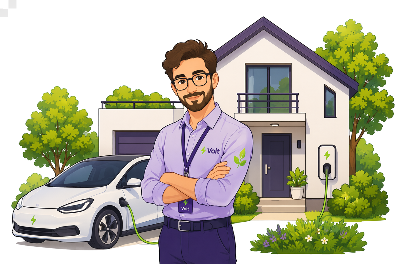 Hakan — evinde elektrikli aracını yeşil enerjiyle şarj ediyor